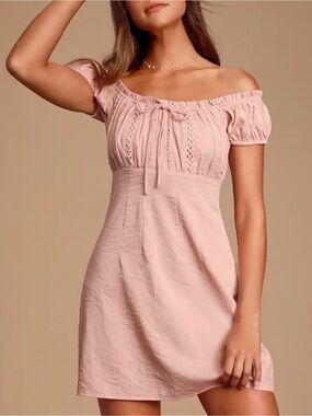 Lulu's Blush Pink Short Sleeve Peasant Dress Large